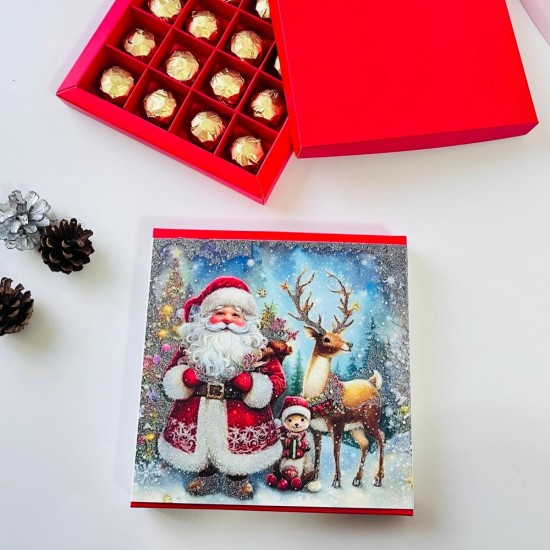 16 Bölmeli Simli Noel Baba Çikolata Kutusu ve Kılıfı
