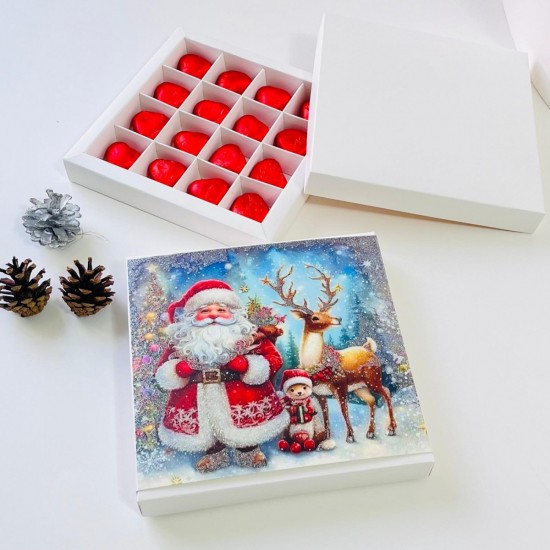 16 Bölmeli Simli Noel Baba Çikolata Kutusu ve Kılıfı