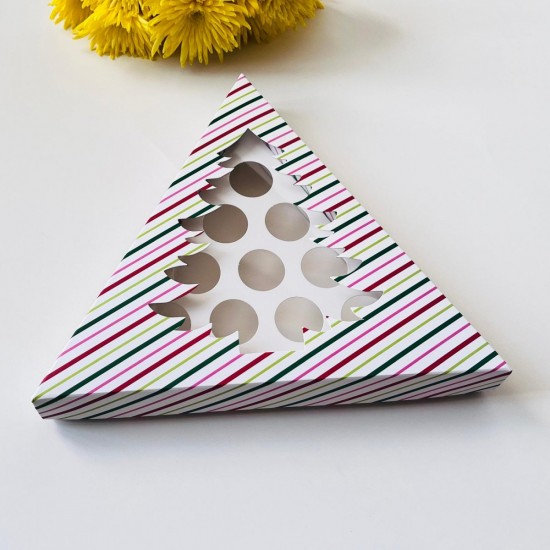 10 Bölmeli Üçgen Çam Ağacı Tasarım Bonbon Çikolata Kutusu