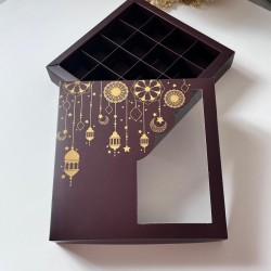 16 Bölmeli Çikolata Kutusu Gold Yaldız Ramazan Temalı-Madlen Uyumlu