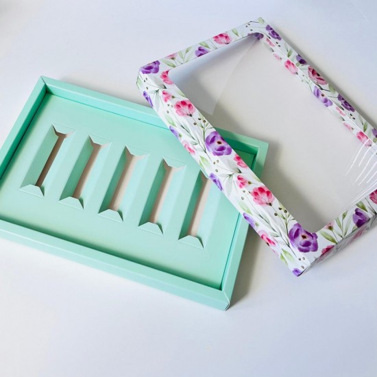 5 Bölmeli Pencereli Çikolata Kutusu Ruj Kalıp-Stick Çikolata  Çiçek Desen