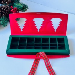 14 Bölmeli Çikolata-Bonbon Kutusu-Yılbaşı (yeşil-kırmızı)