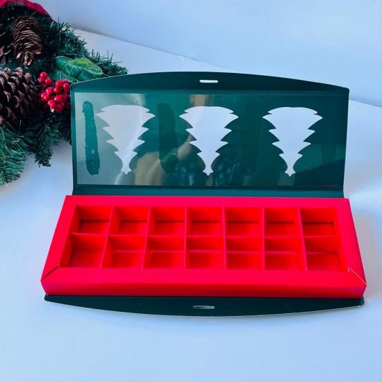 14 Bölmeli Çikolata Bonbon Kutusu-Yılbaşı (yeşil-kırmızı)