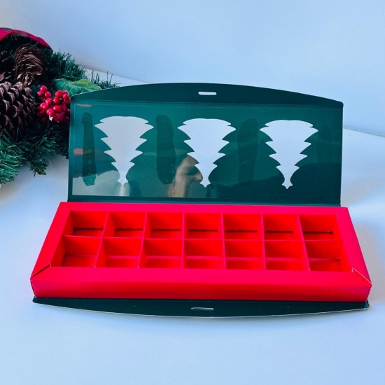 14 Bölmeli Çikolata Bonbon Kutusu-Yılbaşı (yeşil-kırmızı)