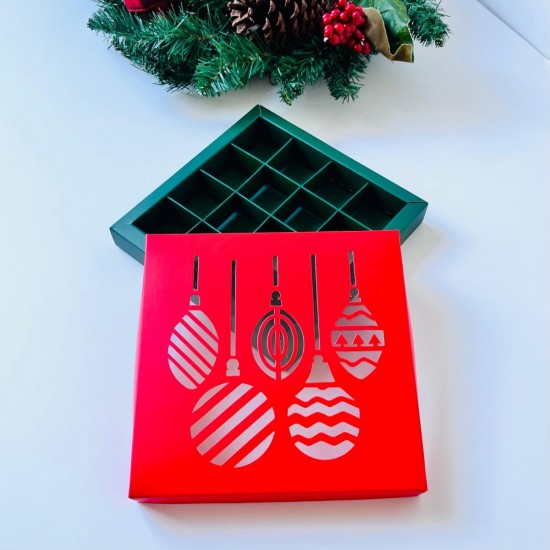 16 Bölmeli Yılbaşı Temalı Tasarım Bonbon Çikolata Kutusu