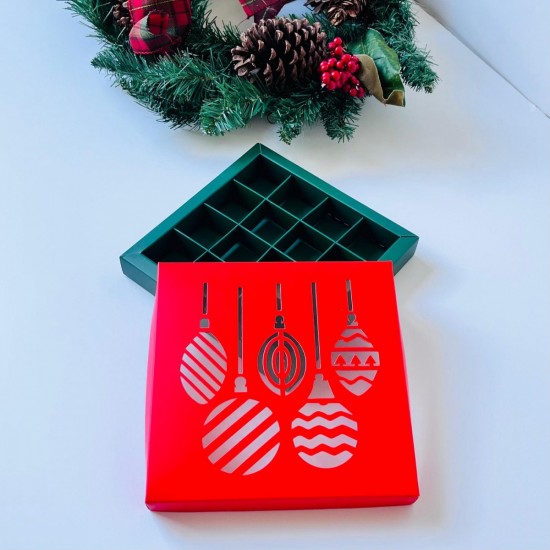 16 Bölmeli Yılbaşı Temalı Tasarım Bonbon Çikolata Kutusu