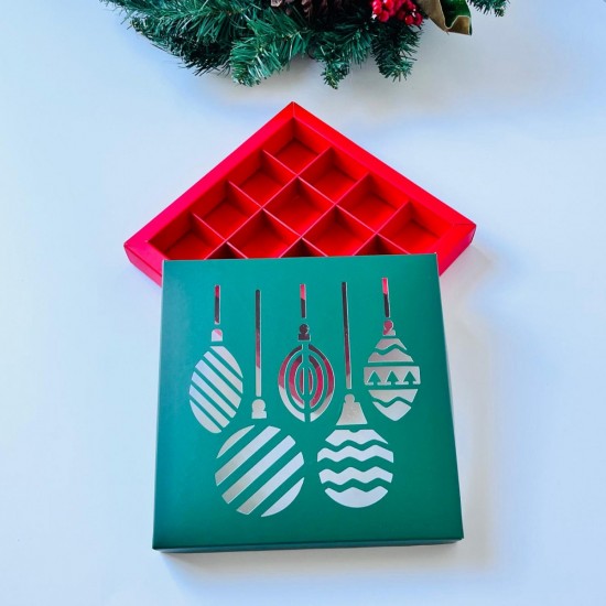 16 Bölmeli Yılbaşı Temalı Tasarım Bonbon Çikolata Kutusu