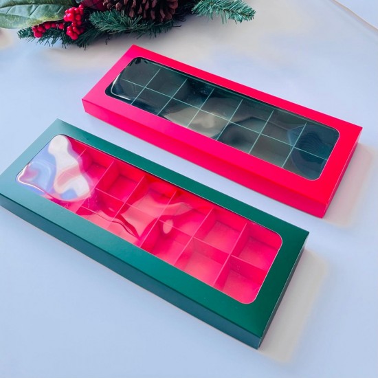 14 Bölmeli Pencereli Çikolata-Bonbon Kutusu (yeşil-kırmızı) 14 Bölmeli Pencereli Çikolata-Bonbon Kutusu (yeşil-kırmızı)