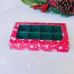 8 Bölmeli Pencereli Sürgülü Çikolata Kutusu-Yılbaşı