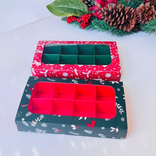 8 Bölmeli Pencereli Sürgülü Çikolata Kutusu-Yılbaşı