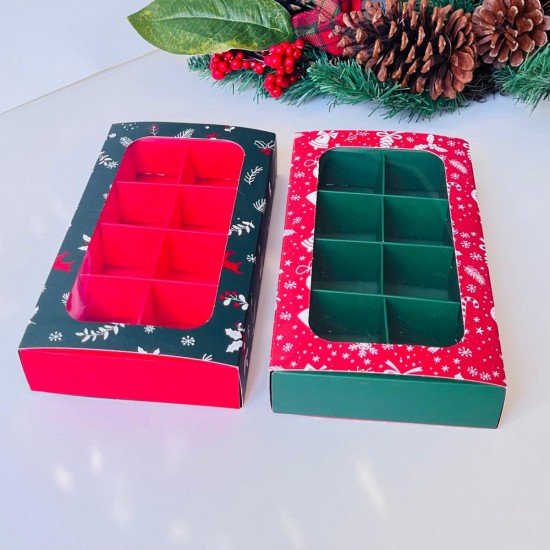 8 Bölmeli Pencereli Sürgülü Çikolata Kutusu-Yılbaşı