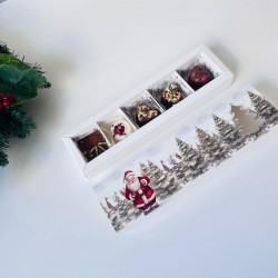 5 Bölmeli Karton Sürgülü Çikolata Kutusu-Simli Noel Baba