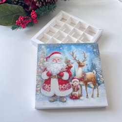 16 Bölmeli Karton Bonbon Çikolata Kutusu-Noel Baba Simli