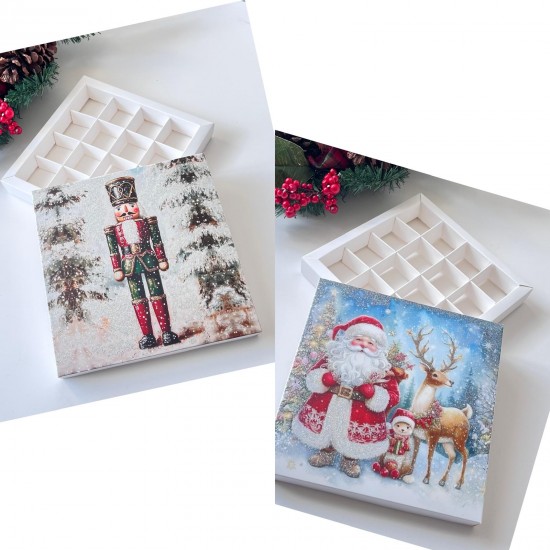 16 Bölmeli Simli Bonbon Çikolata Kutusu-(Kurşun Asker-Noel Baba) 16 Bölmeli Simli Bonbon Çikolata Kutusu-(Kurşun Asker-Noel Baba)