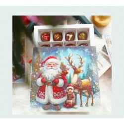 16 Bölmeli Çanta Model Bonbon Çikolata Kutusu-Simli Noel Baba