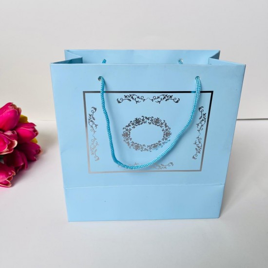 Karton Çanta Mavi Gold Yaldız Desen