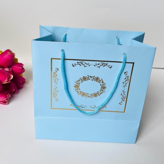 Karton Çanta Mavi Gold Yaldız Desen