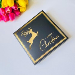 18x18x4 Gold Yaldız-Noel Geyik Baskılı Karton Kutu