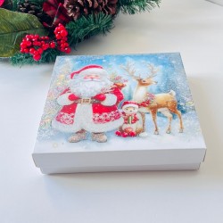 18x18x4 Karton Kurabiye Kutusu Simli Noel Baba 18x18x4 Karton Kurabiye Kutusu Simli Noel Baba