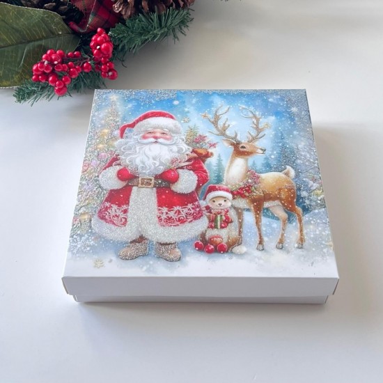 18x18x4 Karton Kurabiye Kutusu Simli Noel Baba