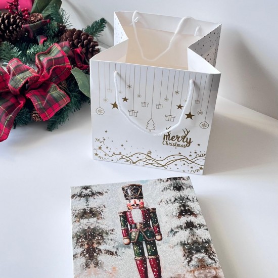 Karton Çanta Yılbaşı Desen-Beyaz 20x20x20 cm Karton Çanta Yılbaşı Desen-Beyaz 20x20x20 cm
