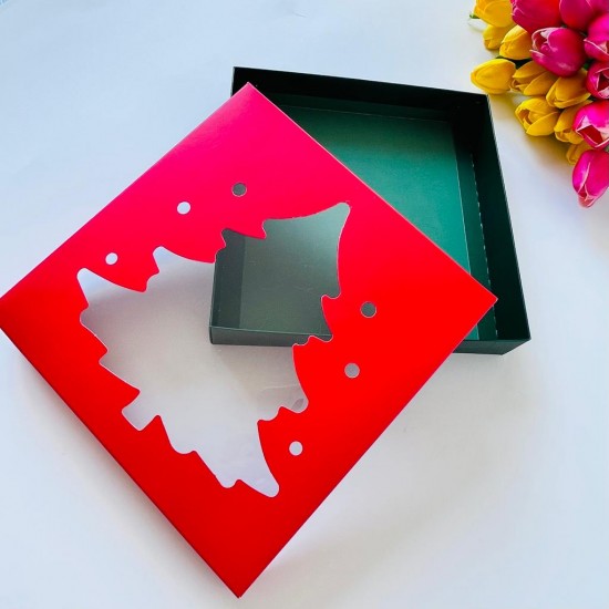 21x21x4 Pencereli Çam Ağacı Tasarım Karton Kutu