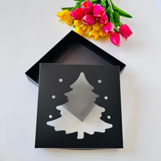 21x21x4 Pencereli Çam Ağacı Tasarım Karton Kutu