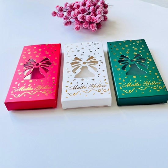 Tablet Çikolata Kutusu Yılbaşı-Gold Yaldız Çan Tasarım Mutlu Yıllar