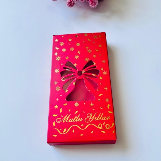 Tablet Çikolata Kutusu Yılbaşı-Gold Yaldız Çan Tasarım Mutlu Yıllar