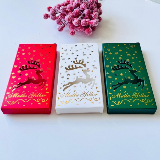 Tablet Çikolata Kutusu Yılbaşı-Gold Yaldız Geyik Tasarım Mutlu Yıllar