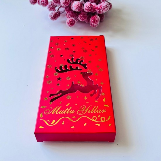 Tablet Çikolata Kutusu Yılbaşı-Gold Yaldız Geyik Tasarım Mutlu Yıllar