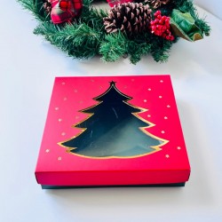 18x18x4 Çam Ağacı Tasarım  Gold Yaldız Kutu (Yeşil-Kırmızı)