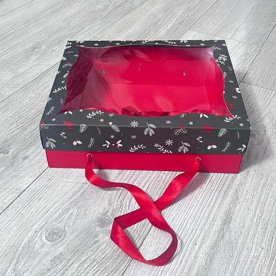 25x30x9 Pencereli Taşıma Kutusu Yılbaşı Desen