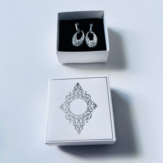 Takı Kutusu Süngerli 8x8x3,5 Beyaz-Gümüş Desen 