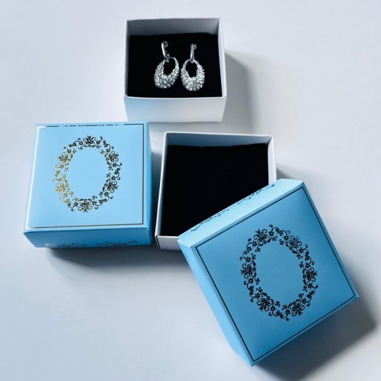 Takı Kutusu Süngerli 8x8x3,5 Mavi-Desen 1