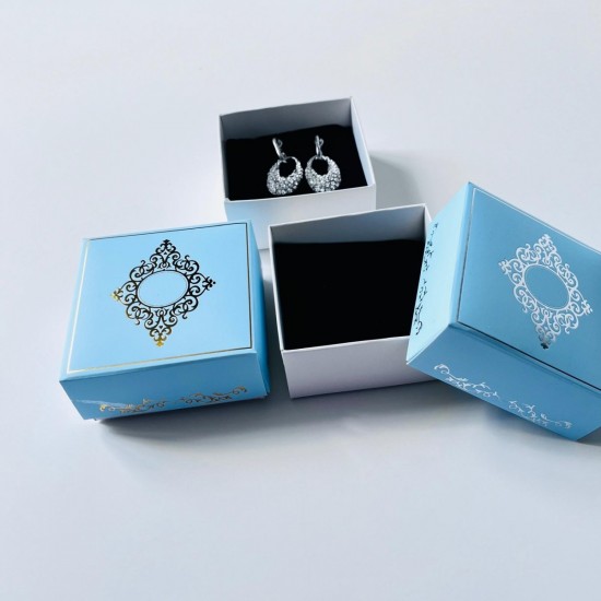 Takı Kutusu Süngerli 8x8x3,5 Mavi-Desen 2