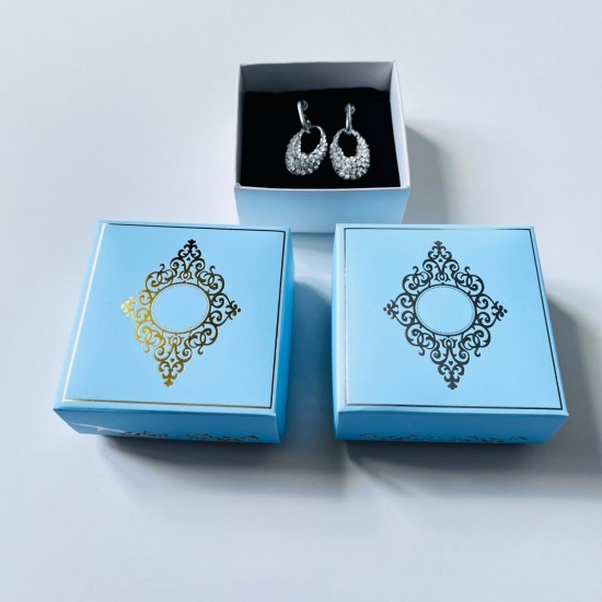 Takı Kutusu Süngerli 8x8x3,5 Mavi-Desen 2