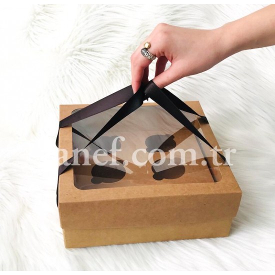 25x25x10 Pencereli Cupcake Taşıma Kutusu 6'lı