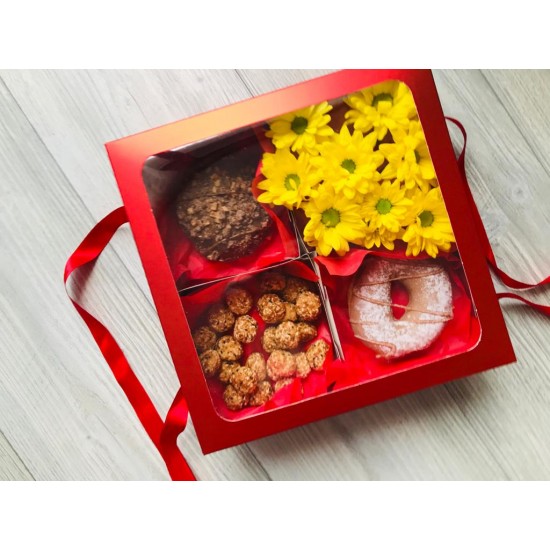 25x25x10 Pencereli Taşıma Kutusu-4 Bölmeli