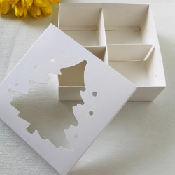 21x21x8 Çam Ağacı Tasarım Karton Kutu 4 Bölmeli