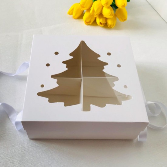 21x21x8 Çam Ağacı Tasarım Taşıma Kutusu 4 Bölmeli