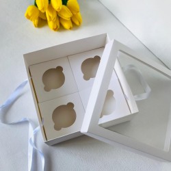 21x21x8  Pencereli Cupcake Taşıma Kutusu 4'lü
