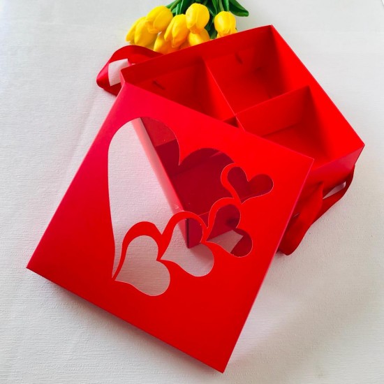 21x21x8 Kalp Tasarım Taşıma Kutusu 4 Bölmeli