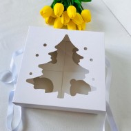 21x21x8 Çam Ağacı Tasarım Cupcake Taşıma Kutusu 4'lü