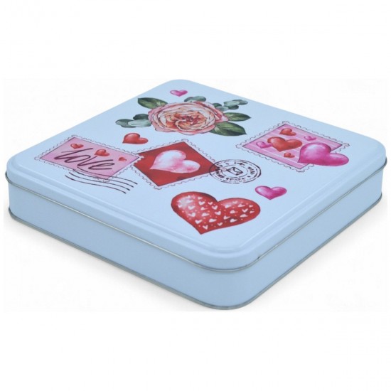 Özel  Baskılı 218x218x40 mm Mat Beyaz Kare Metal Kutu