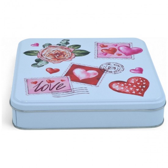 Özel  Baskılı 218x218x40 mm Mat Beyaz Kare Metal Kutu