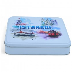 Özel Baskılı 218x218x40 mm Mat Beyaz Kare Metal Kutu Özel Baskılı 218x218x40 mm Mat Beyaz Kare Metal Kutu