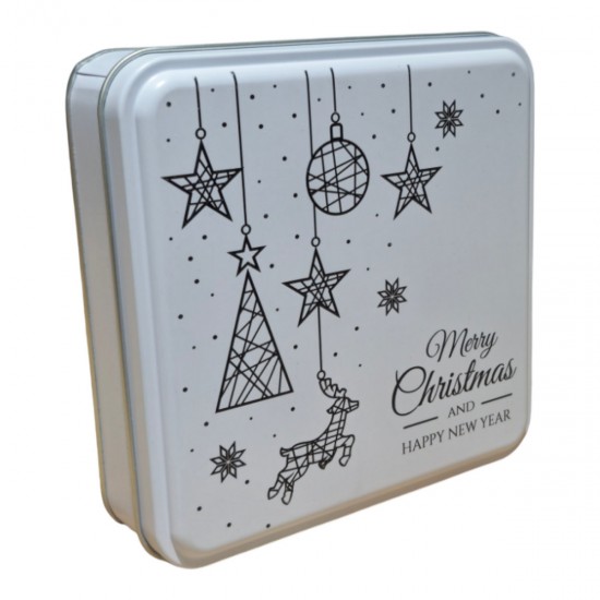 Özel  Baskılı 218x218x40 mm Mat Gümüş Kare Metal Kutu