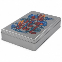 Özel  Baskılı 170x260x40 mm Mat Gümüş Dikdörtgen Metal Kutu