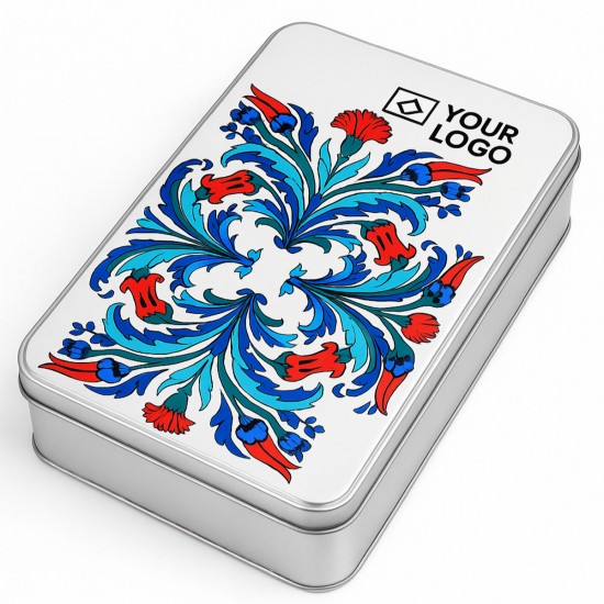 Özel  Baskılı 140x240x45 mm Mat Gümüş Dikdörtgen Metal Kutu